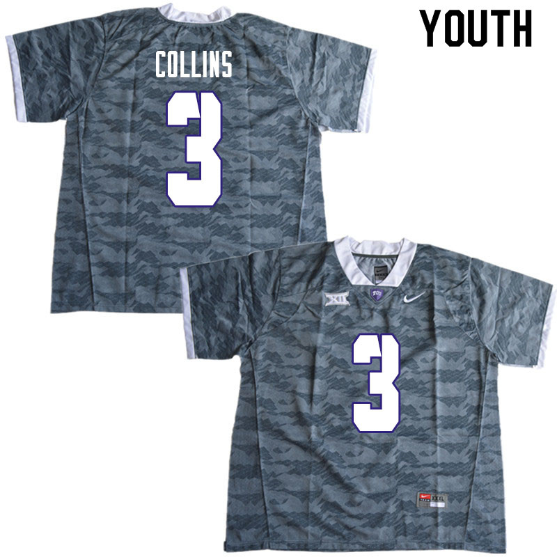 Youth #3 Donavann Collins TCU Horned Frogs College Football Jerseys Sale-Gray